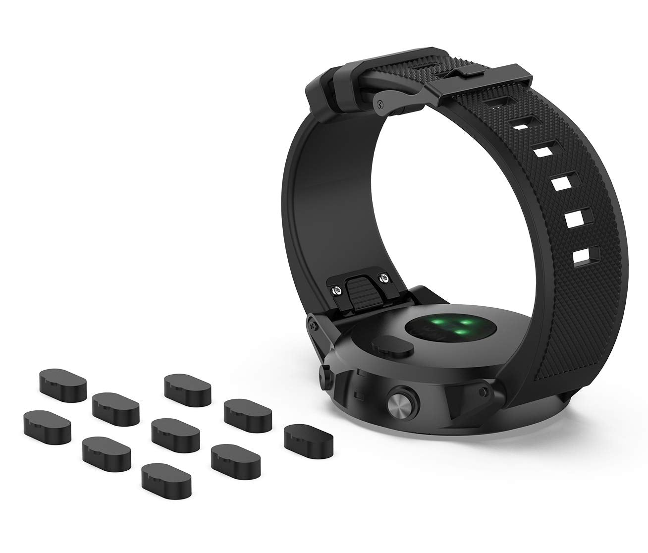 TOKERSE 10 Pack Black Dust Plugs for Garmin Fenix 8/7/6, Vivoactive 3/4, Forerunner 245/935 - Silicone Charger Port Protector Caps